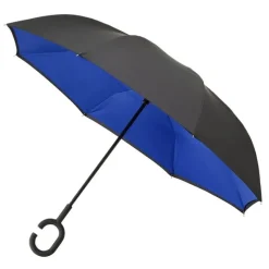Windproof Umbrellas|Upside Down Umbrella-Umbrella Heaven Black and Blue C Handle Inside Out Umbrella