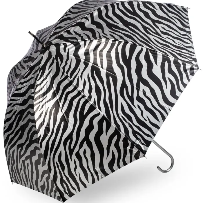 UV Protection Walking Umbrellas|Animal, Birds & Butterfly Art-Umbrella Heaven Black and Silver Zebra Print Umbrella – UV Protective MetallicSilver