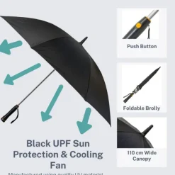 UV Protection Walking Umbrellas|Novelty Umbrellas-Umbrella Heaven Black Electric Fan Umbrella – with UV Protection