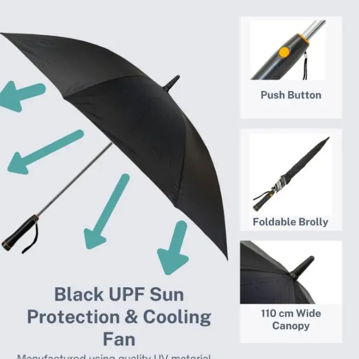 UV Protection Walking Umbrellas|Novelty Umbrellas-Umbrella Heaven Black Electric Fan Umbrella – with UV Protection