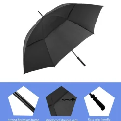 Windproof Golf Umbrellas|Golf Umbrellas-Umbrella Heaven Vented Golf Umbrella – Windproof – Auto-Open Black