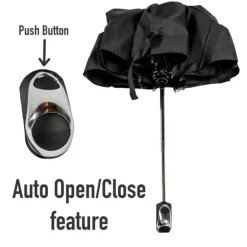 Mens Folding Umbrellas|Ladies Compact-Umbrella Heaven City Compact SILVER Auto Open and Close Umbrella Black