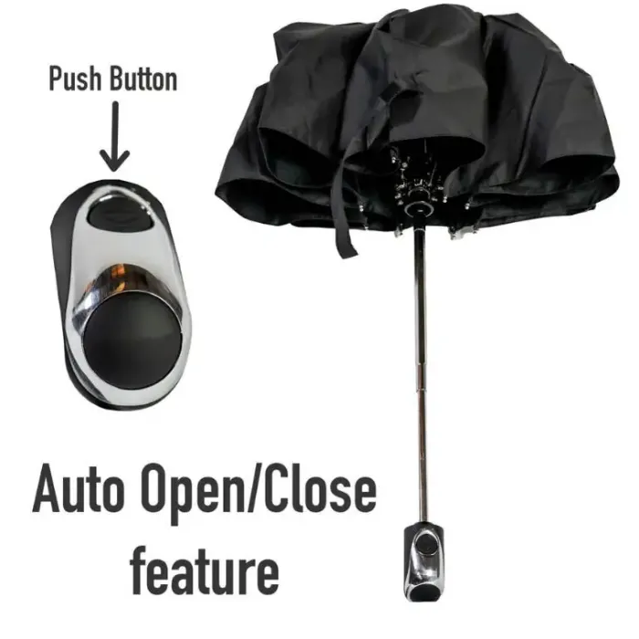 Mens Folding Umbrellas|Ladies Compact-Umbrella Heaven City Compact SILVER Auto Open and Close Umbrella Black