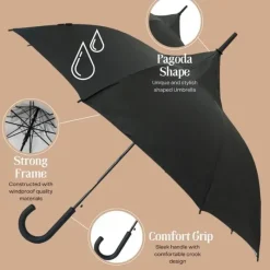 Mens Windproof Umbrella|Mens Walking Umbrellas-Umbrella Heaven Classic Pagoda Umbrella Black