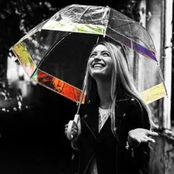Bridal Umbrellas|Kids Dome Umbrella-Umbrella Heaven Dome Umbrella With Iridescent Border Clear