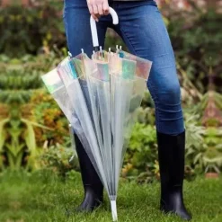 Bridal Umbrellas|Kids Dome Umbrella-Umbrella Heaven Dome Umbrella With Iridescent Border Clear
