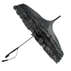 Bridal Umbrellas|Ladies Vintage Umbrellas-Umbrella Heaven GiGi Double Frill Pagoda Umbrella Grey