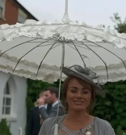 Bridal Umbrellas|Ladies Vintage Umbrellas-Umbrella Heaven GiGi Double Frill Pagoda Umbrella White