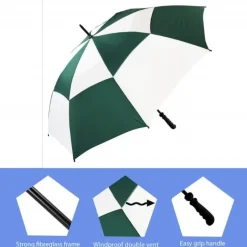 Windproof Golf Umbrellas|Golf Umbrellas-Umbrella Heaven Green & White Vented Golf Umbrella – Windproof