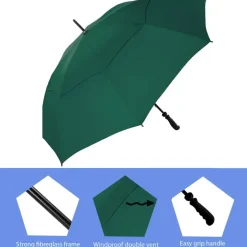 Windproof Golf Umbrellas|Golf Umbrellas-Umbrella Heaven Vented Golf Umbrella – Windproof – Auto-Open Green