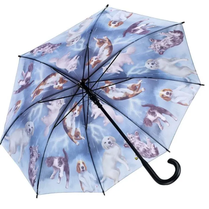Animal, Birds & Butterfly Art-Umbrella Heaven Its Raining Cats and Dogs Full Length Umbrella