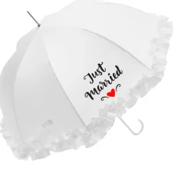 Bridal Umbrellas|Frilly Umbrellas-Umbrella Heaven ‘Just Married’ Wedding Umbrella White