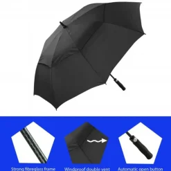 Golf Umbrellas|Windproof Golf Umbrellas-Umbrella Heaven Premium Golf Umbrella – Vented – Windproof – Auto-Open Black