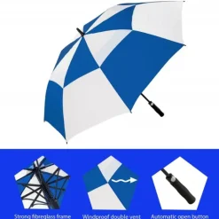 Windproof Golf Umbrellas|Golf Umbrellas-Umbrella Heaven Premium Blue & White Golf Umbrella – Vented – Windproof – Auto-Open