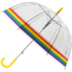 Mens Walking Umbrellas|Dome Umbrellas-Umbrella Heaven Rainbow Dome Umbrella – Clear Dome Umbrella with Rainbow Border – Adult Size