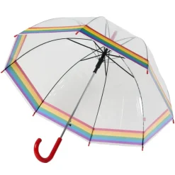 Mens Walking Umbrellas|Dome Umbrellas-Umbrella Heaven Rainbow Dome Umbrella – Clear Dome Umbrella with Rainbow Border – Adult Size