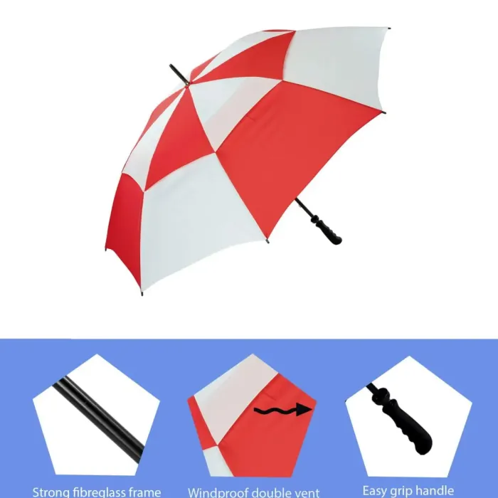 Windproof Golf Umbrellas|Golf Umbrellas-Umbrella Heaven Red & White Vented Golf Umbrella – Windproof