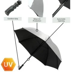 Windproof Golf Umbrellas|Golf Umbrellas-Umbrella Heaven back UV Golf Umbrella Silver