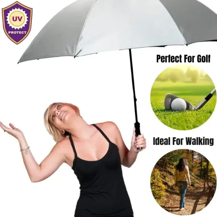 Windproof Golf Umbrellas|Golf Umbrellas-Umbrella Heaven back UV Golf Umbrella Silver